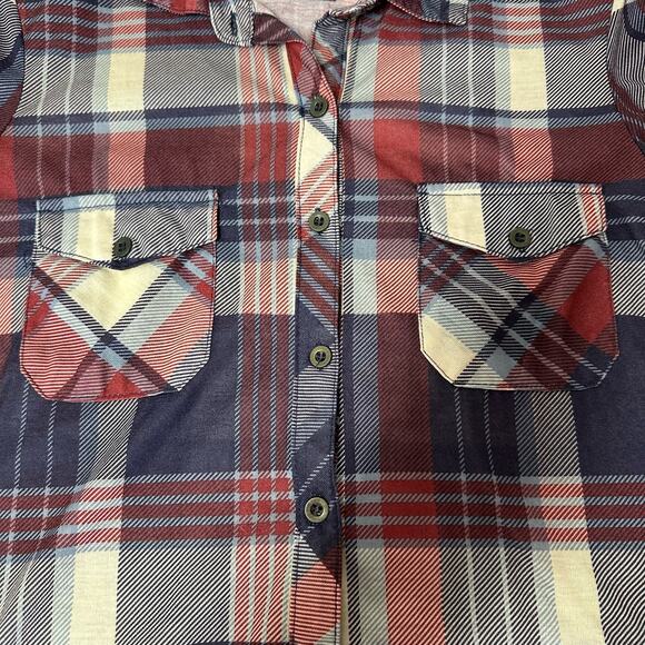 POLLY & ESTHER Blue Red Plaid Long Sleeve Button Down Shirt Medium - Picture 5 of 8